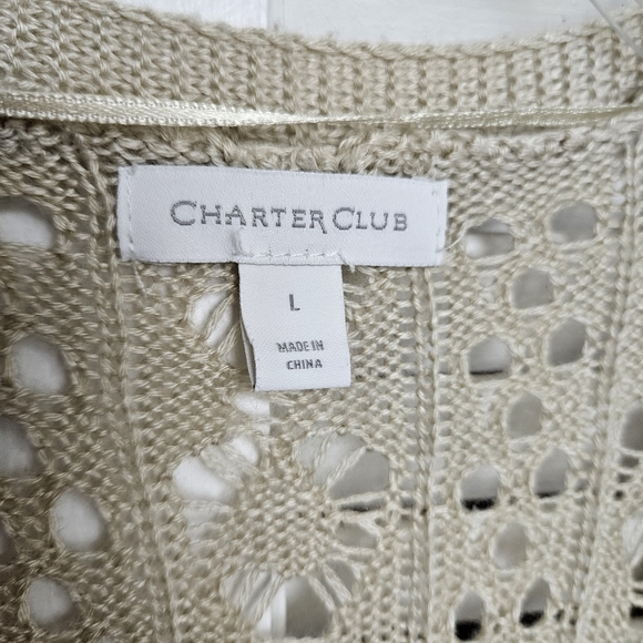 Charter Club Women's Tan Open Knit Cardigan Sweater Size L - Picture 3 of 9